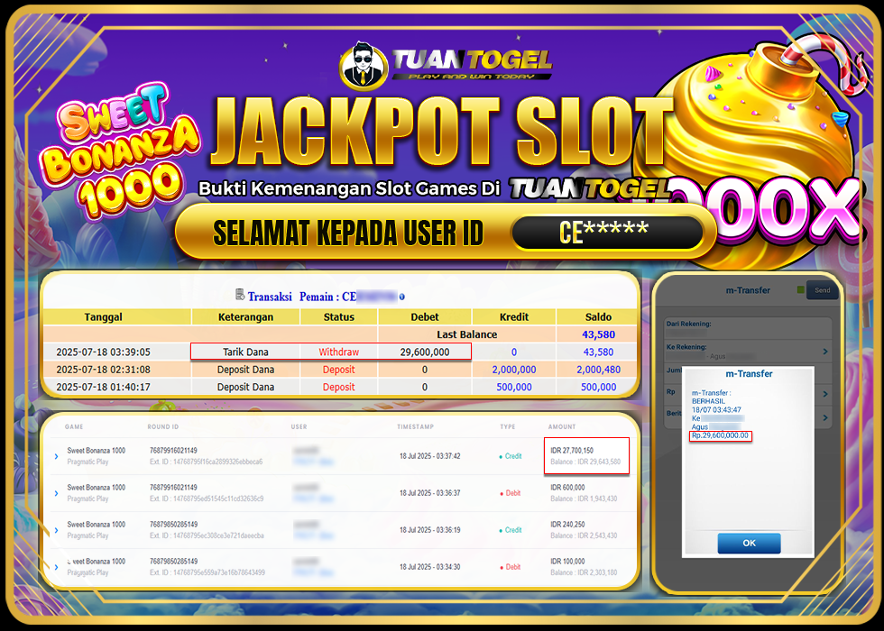 TUANTOGEL JACKPOT SLOT SWEET BONANZA 1000 Rp29.600.000, - LUNAS